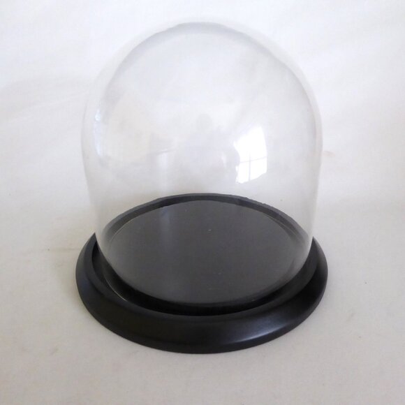 9” DECORATIVE GLASS CLOCHE DISPLAY DOME COVER BLACK WOOD BASE - Picture 1 of 7